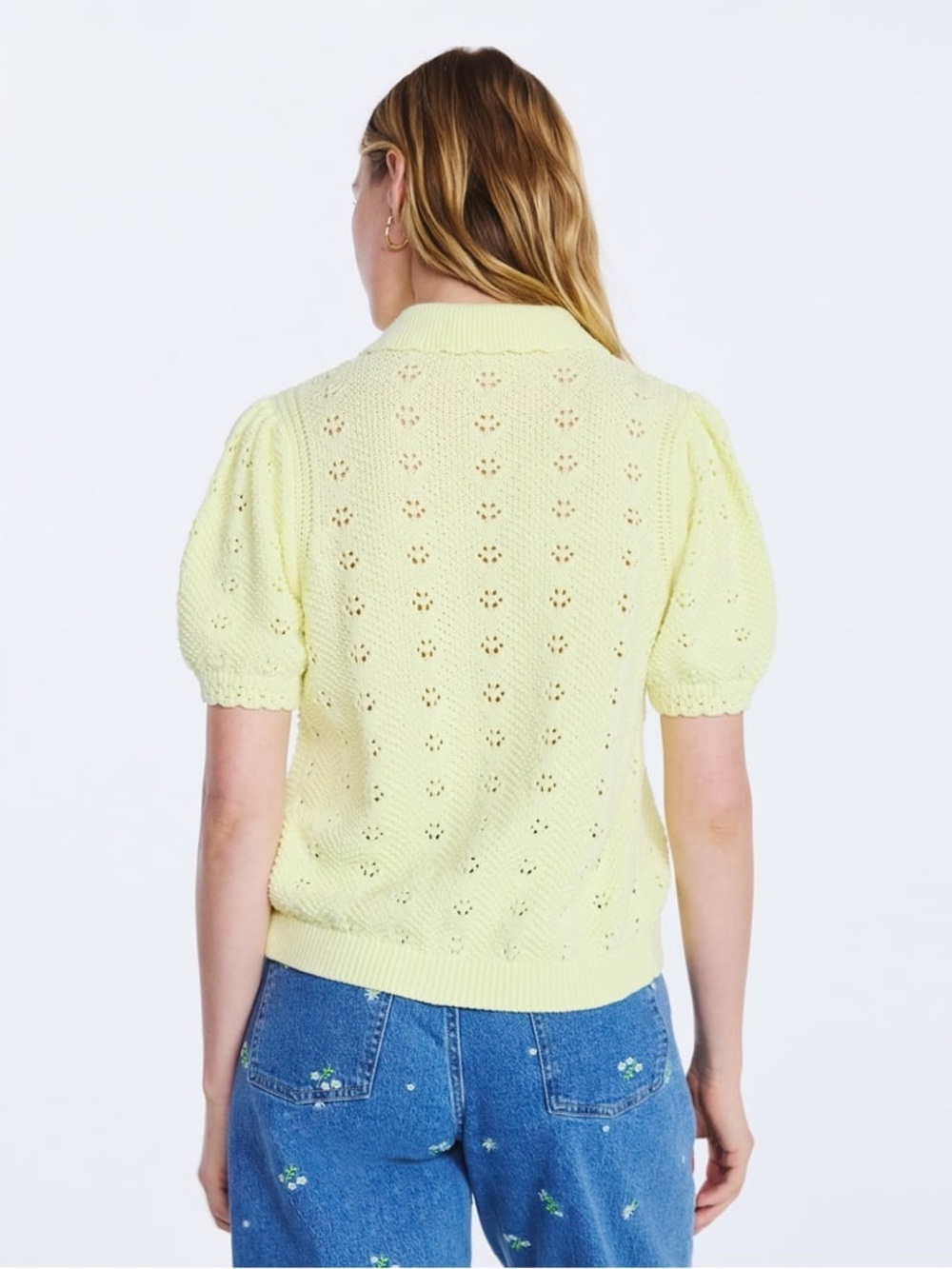 Free Assembly Cottage Yellow Pointelle Peterpan Collar Cardigan Cottagecore XS - Picture 2 of 8